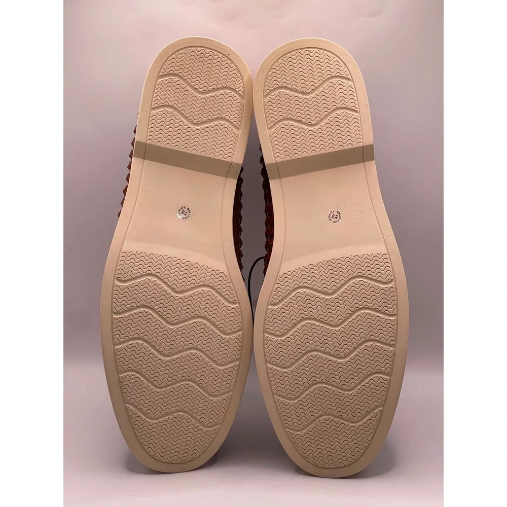 Stafford Barolo Mens Cognac Woven Leather Penny Loafers Memory Foam 11 M